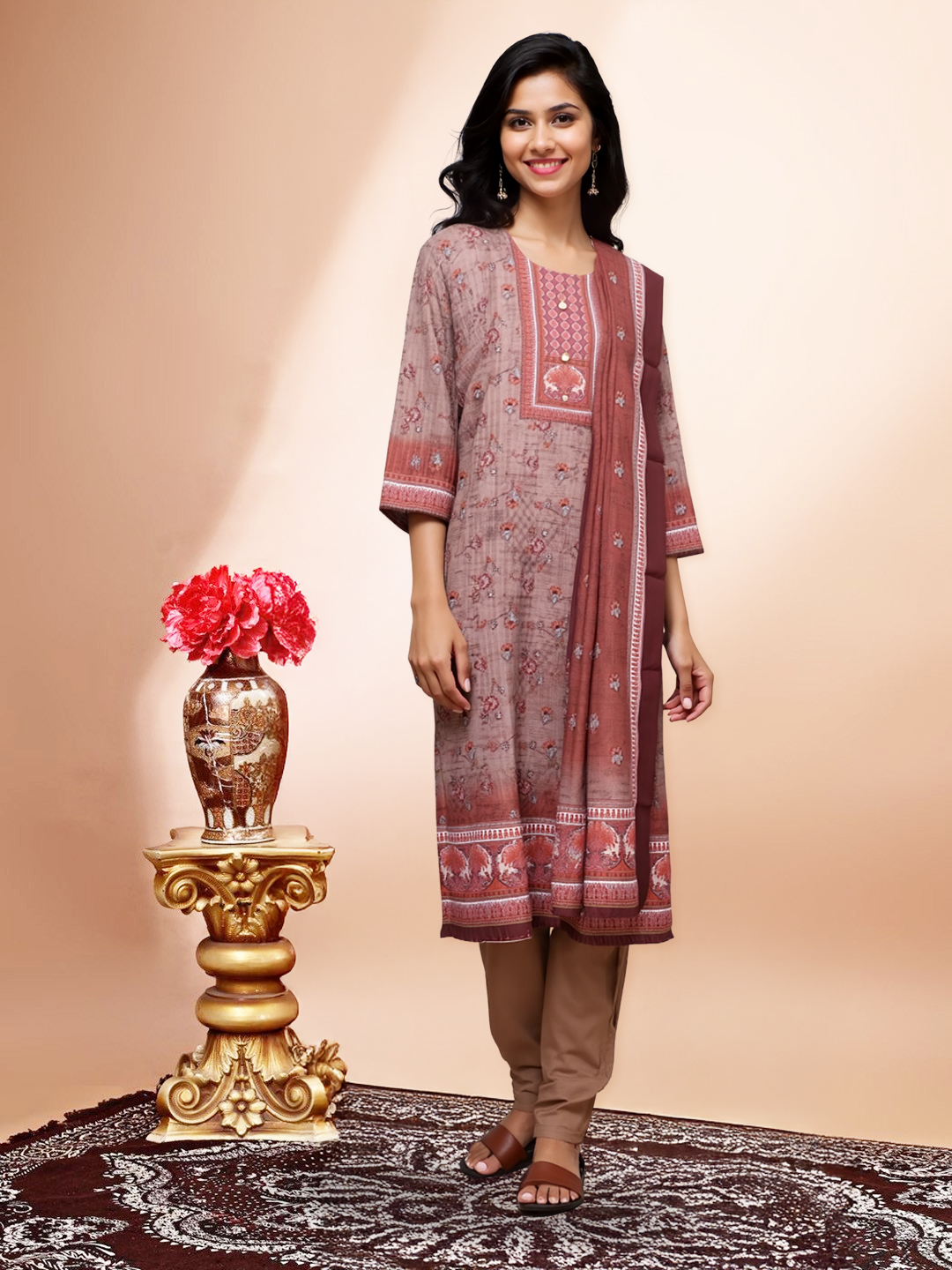 Picture of Rustic Charm Printed Kurta with Pant & Dupatta Set